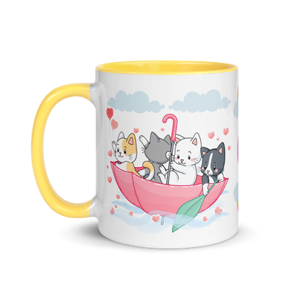 Personalized Monogram Mug 11oz | Cats in the Umbrella Boat with Hearts