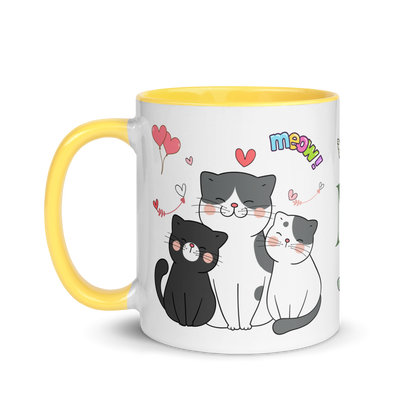 Personalized Monogram Mug 11oz | Adorable Cats Meow Hearts Themed
