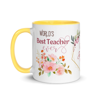 Personalized Coffee Mug 11oz | World's Best Teacher Ever Floral Themed