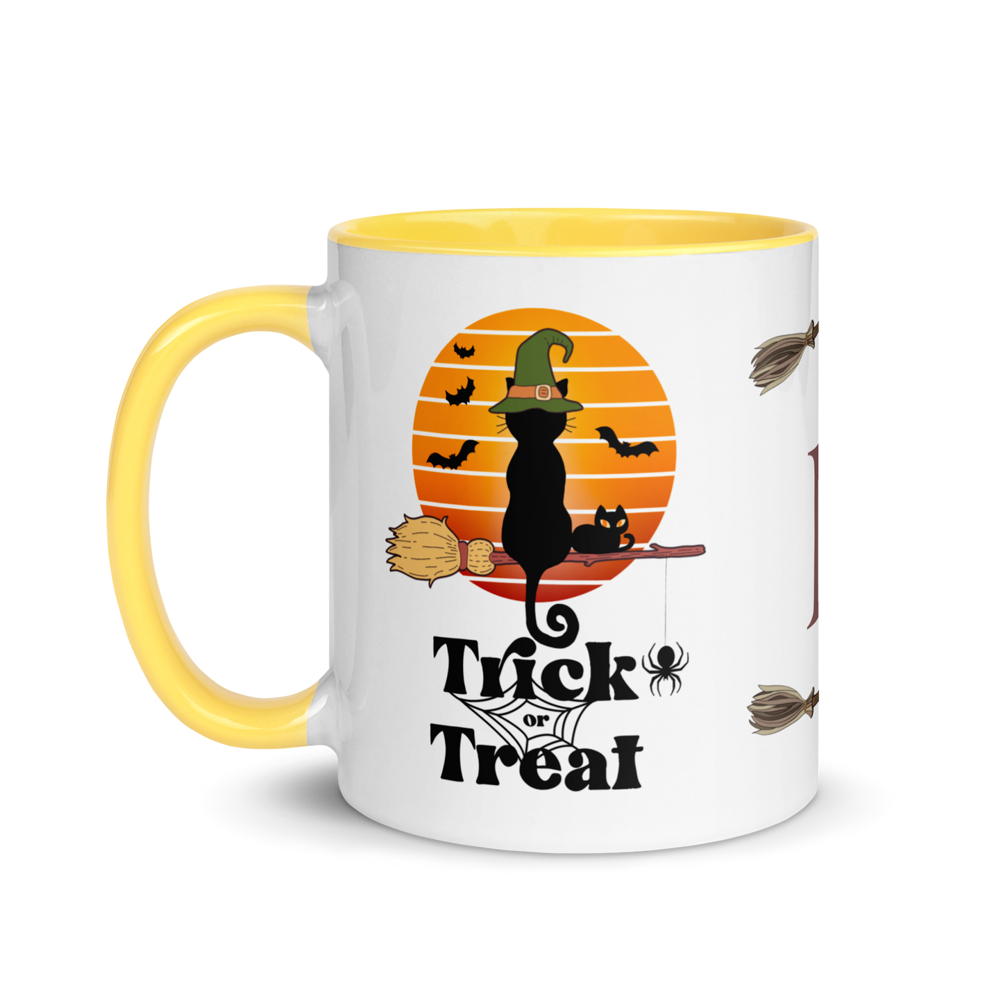 Monogramed Coffee Mug 11oz | Trick or Treat Black Cat With Green Hat