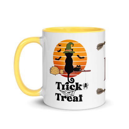 Personalized Monogram Coffee Mug 11oz | Trick or Treat Black Cat With Green Hat