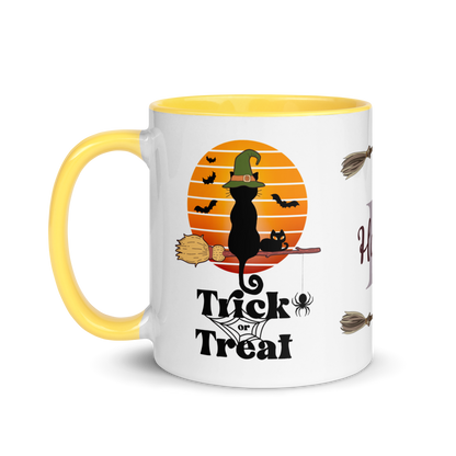 Personalized Coffee Mug 11oz | Trick or Treat Black Cat With Green Hat