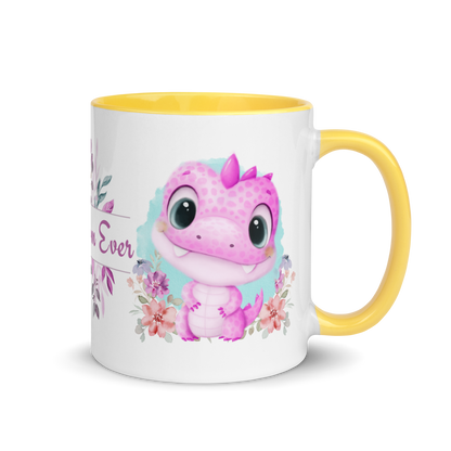 Accent Coffee Mug 11oz | Cute Pink Dinosaur Floral Best Mom Ever