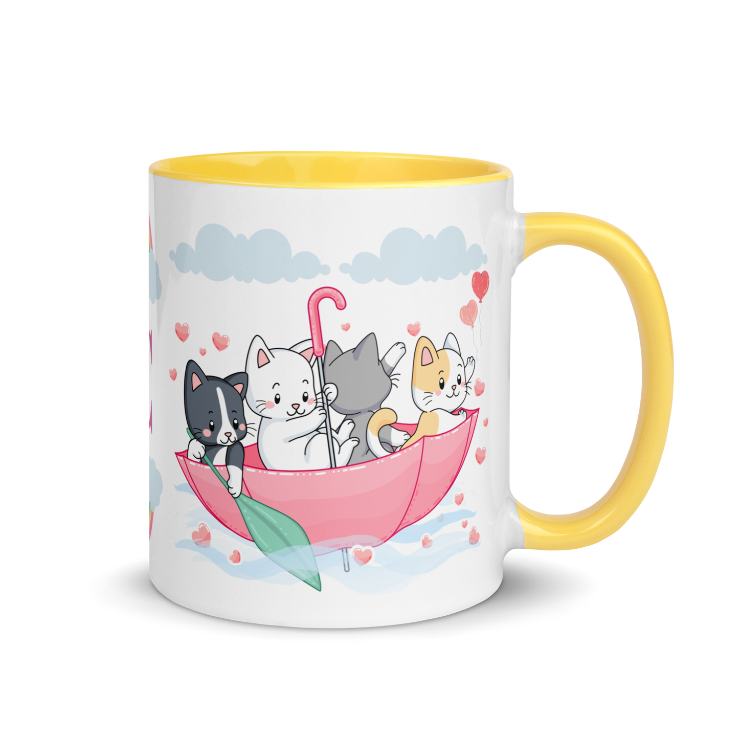 Monogramed Mug 11oz | Cats in the Umbrella Boat with Hearts