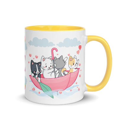 Personalized Monogram Mug 11oz | Cats in the Umbrella Boat with Hearts