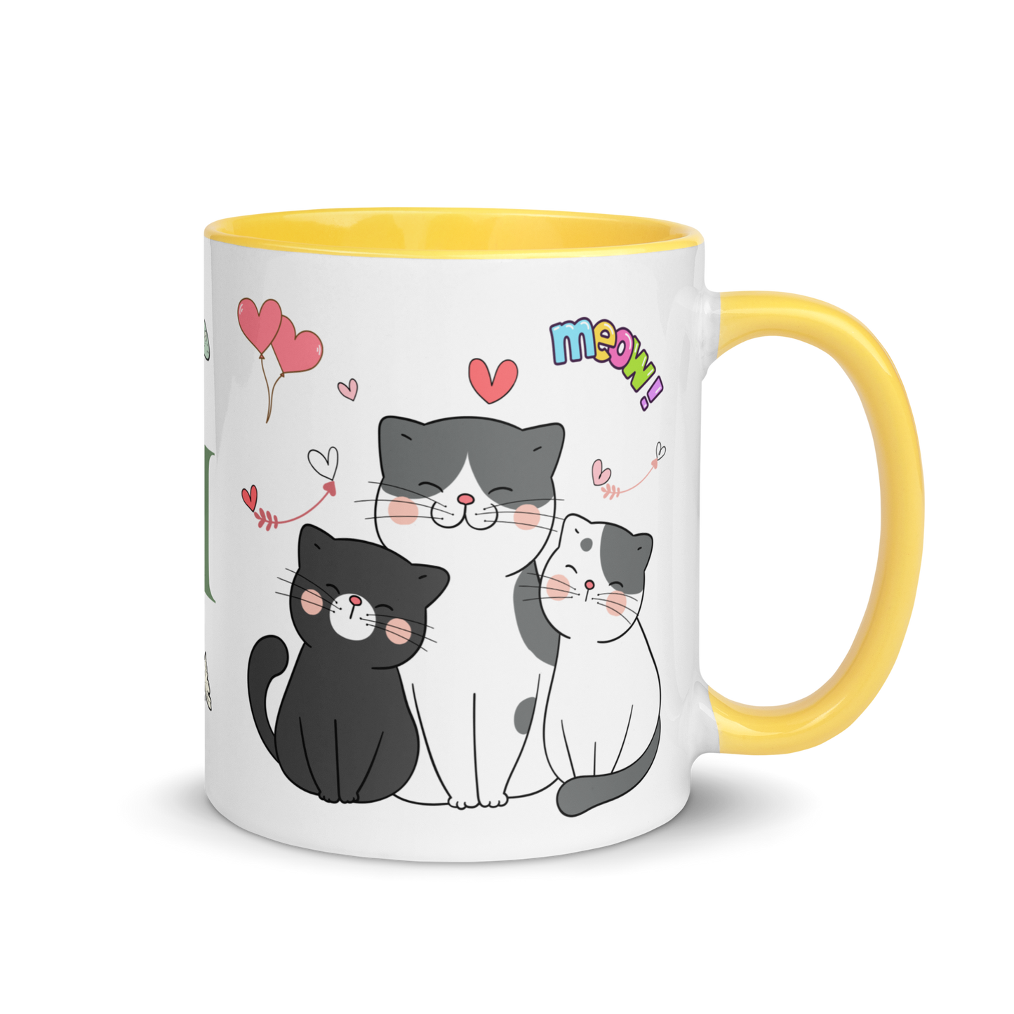 Personalized Monogram Mug 11oz | Adorable Cats Meow Hearts Themed