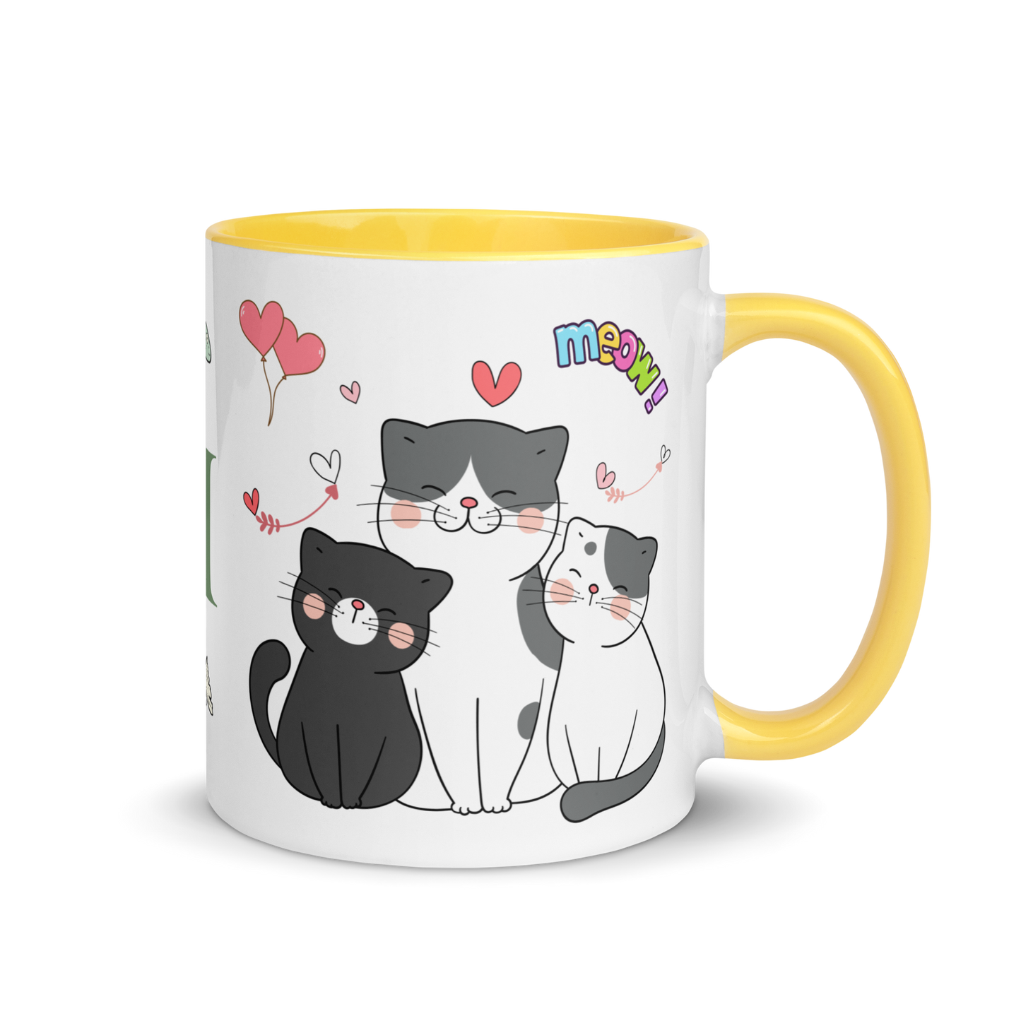 Monogramed Mug 11oz | Adorable Cats Meow Hearts Themed