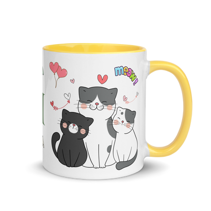 Personalized Monogram Mug 11oz | Adorable Cats Meow Hearts Themed
