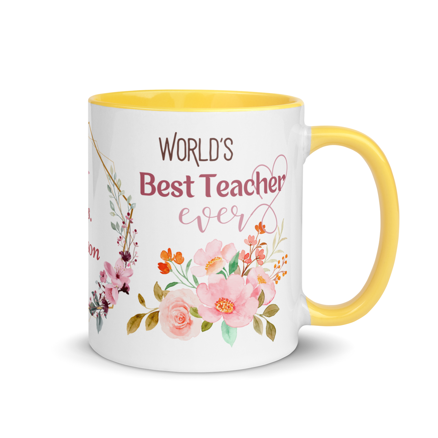 Personalized Coffee Mug 11oz | World's Best Teacher Ever Floral Themed