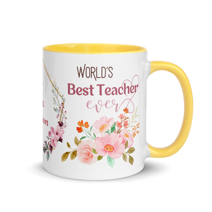 Personalized Coffee Mug 11oz | World's Best Teacher Ever Floral Themed
