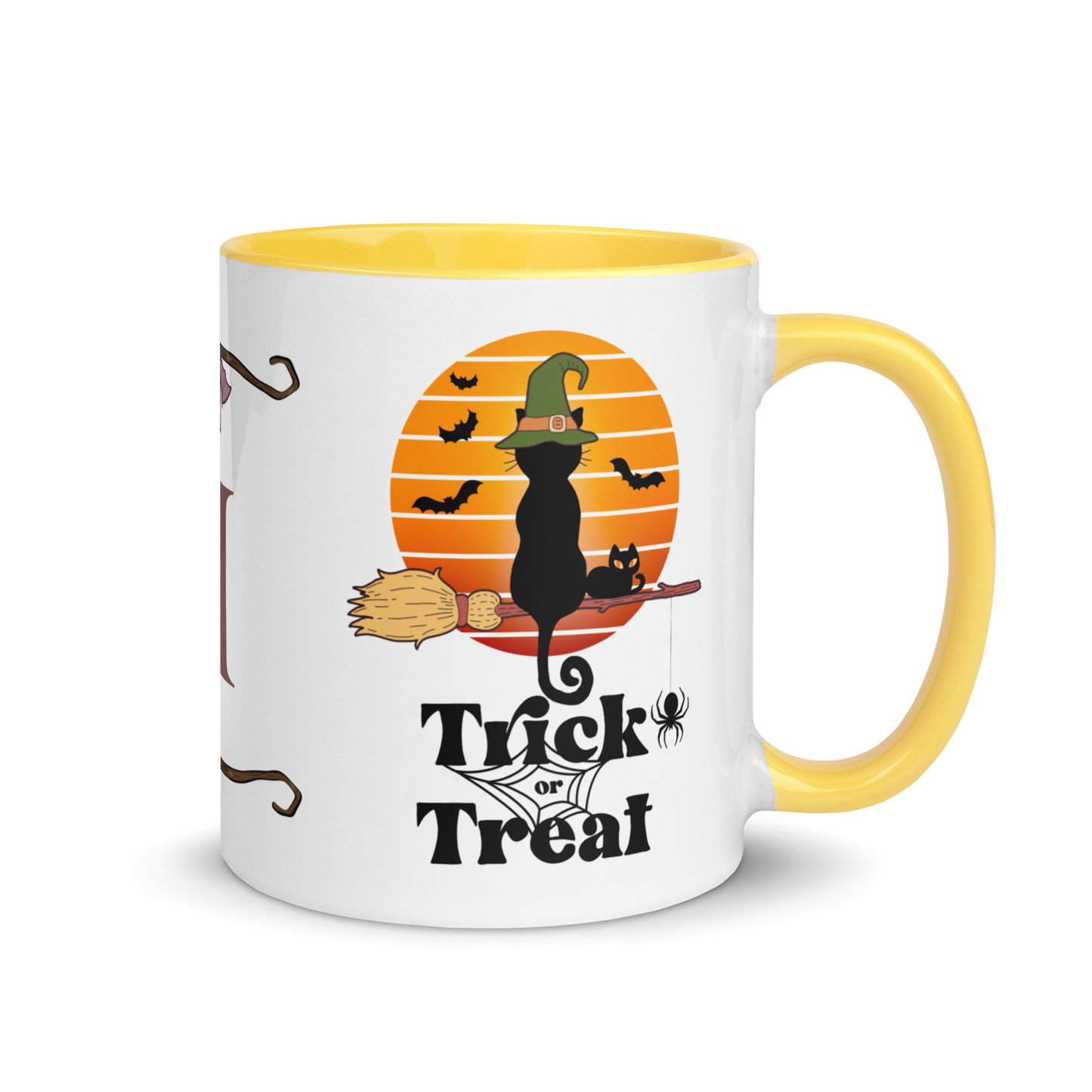 Personalized Monogram Coffee Mug 11oz | Trick or Treat Black Cat With Green Hat