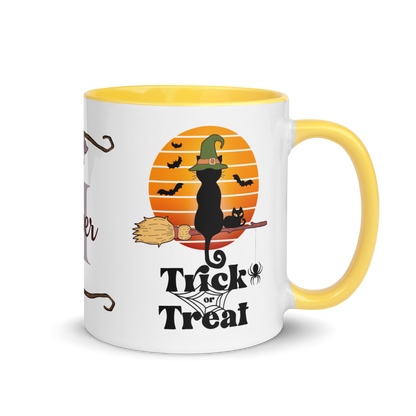Personalized Coffee Mug 11oz | Trick or Treat Black Cat With Green Hat