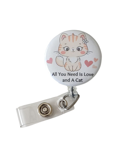 Retractable Badge Reel Bulldog Alligator Clip | All You Need Is Love and a Cat