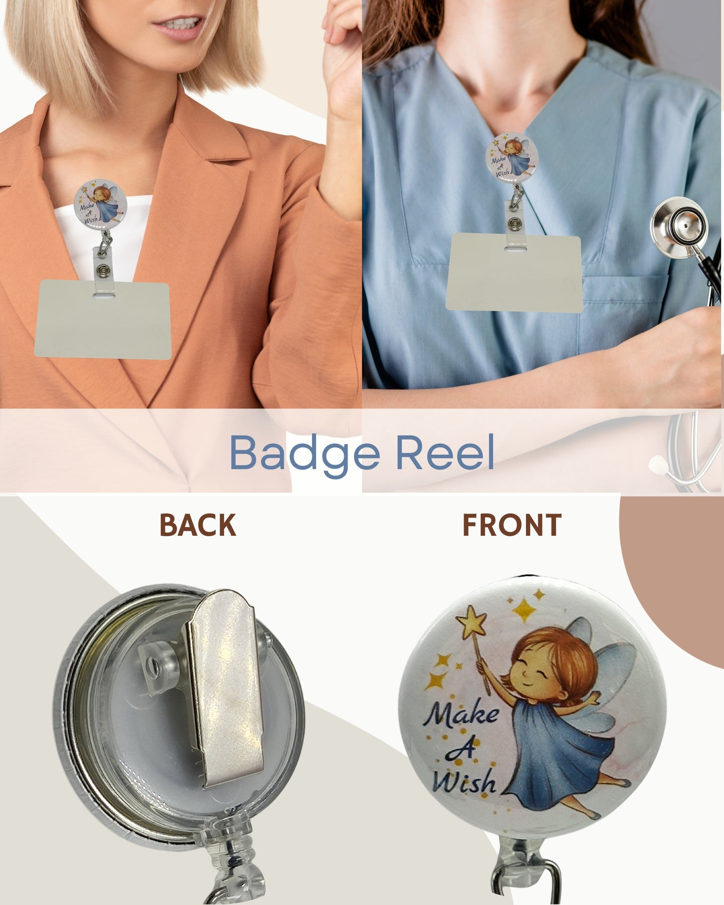 Retractable Badge Reel ID Name Holder with Bulldog Alligator Clip | Angel Fairy