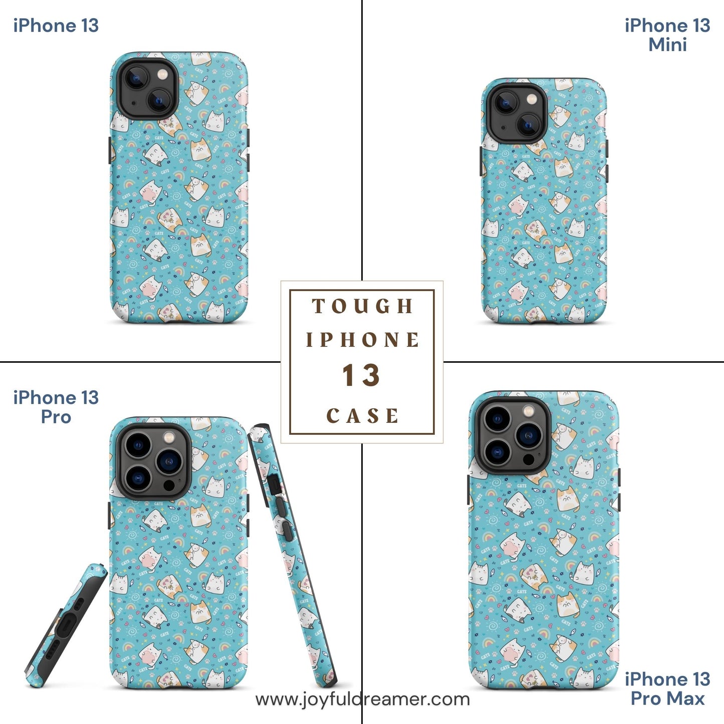 Tough case for iPhone 11, 12, 13, 14, 15, 16 Variations | Cute Cat with Heart Blue Background