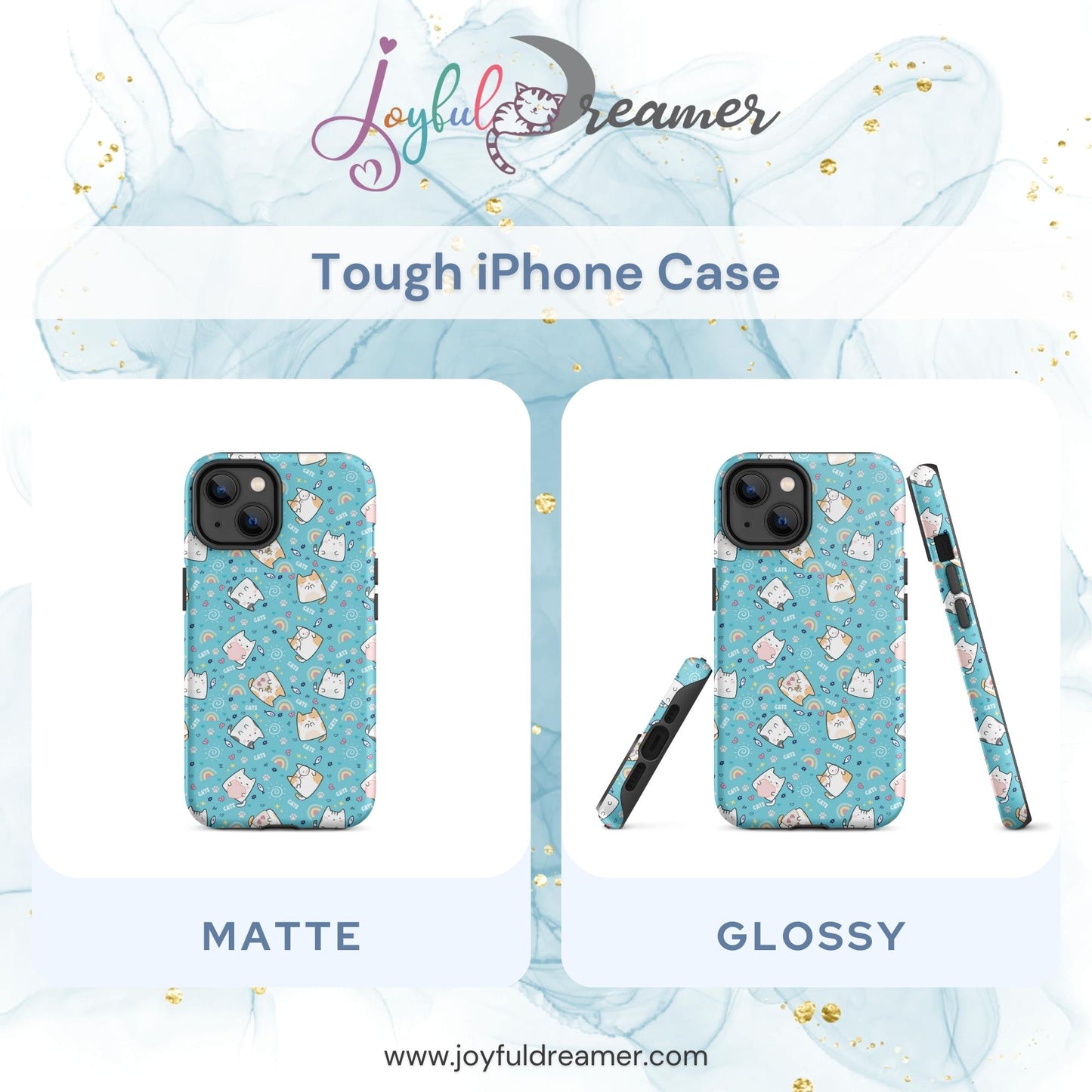 Tough case for iPhone 11, 12, 13, 14, 15, 16 Variations | Cute Cat with Heart Blue Background