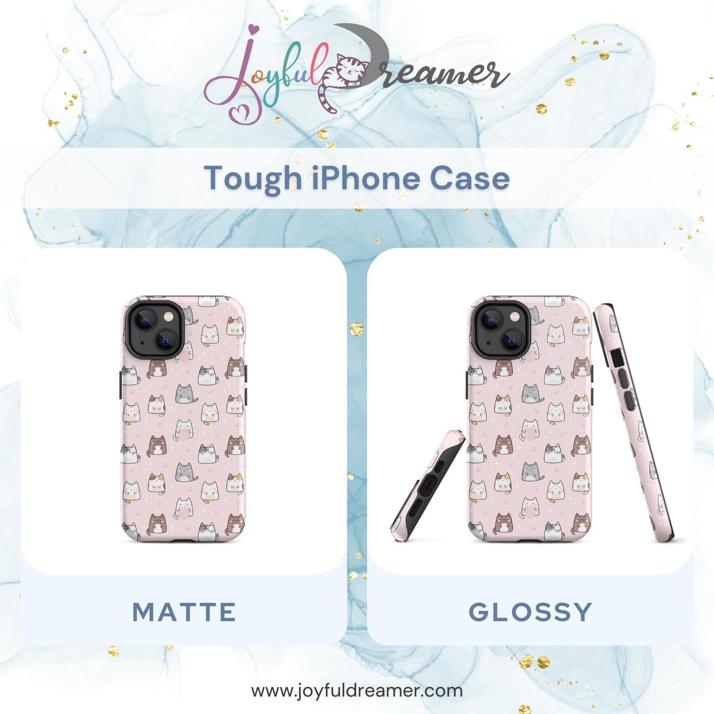 Tough case for iPhone 11, 12, 13, 14, 15, 16 Variations | Cute Cat with Heart Pink Background