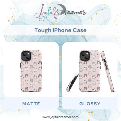 Tough case for iPhone 11, 12, 13, 14, 15, 16 Variations | Cute Cat with Heart Pink Background