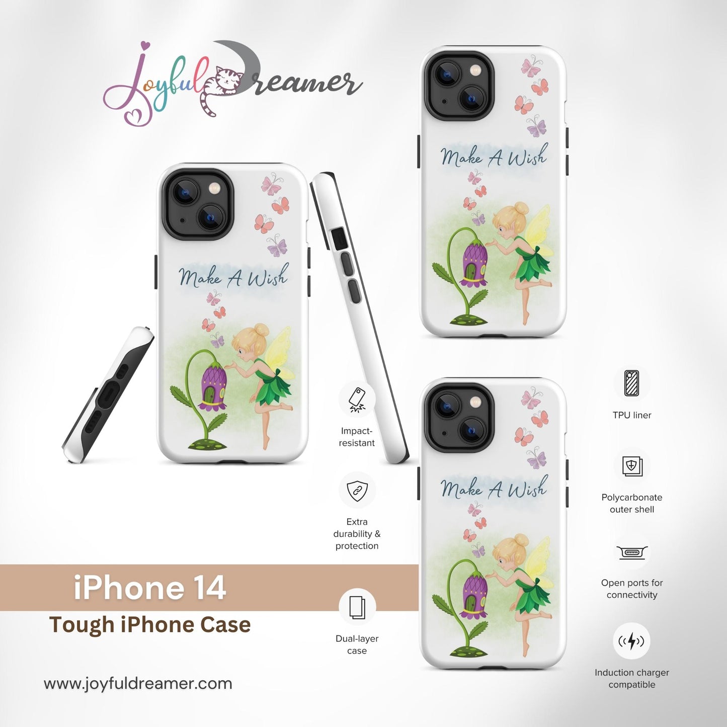 Tough case for iPhone 11, 12, 13, 14, 15, 16 Variations | Make A Wish Green Fairy