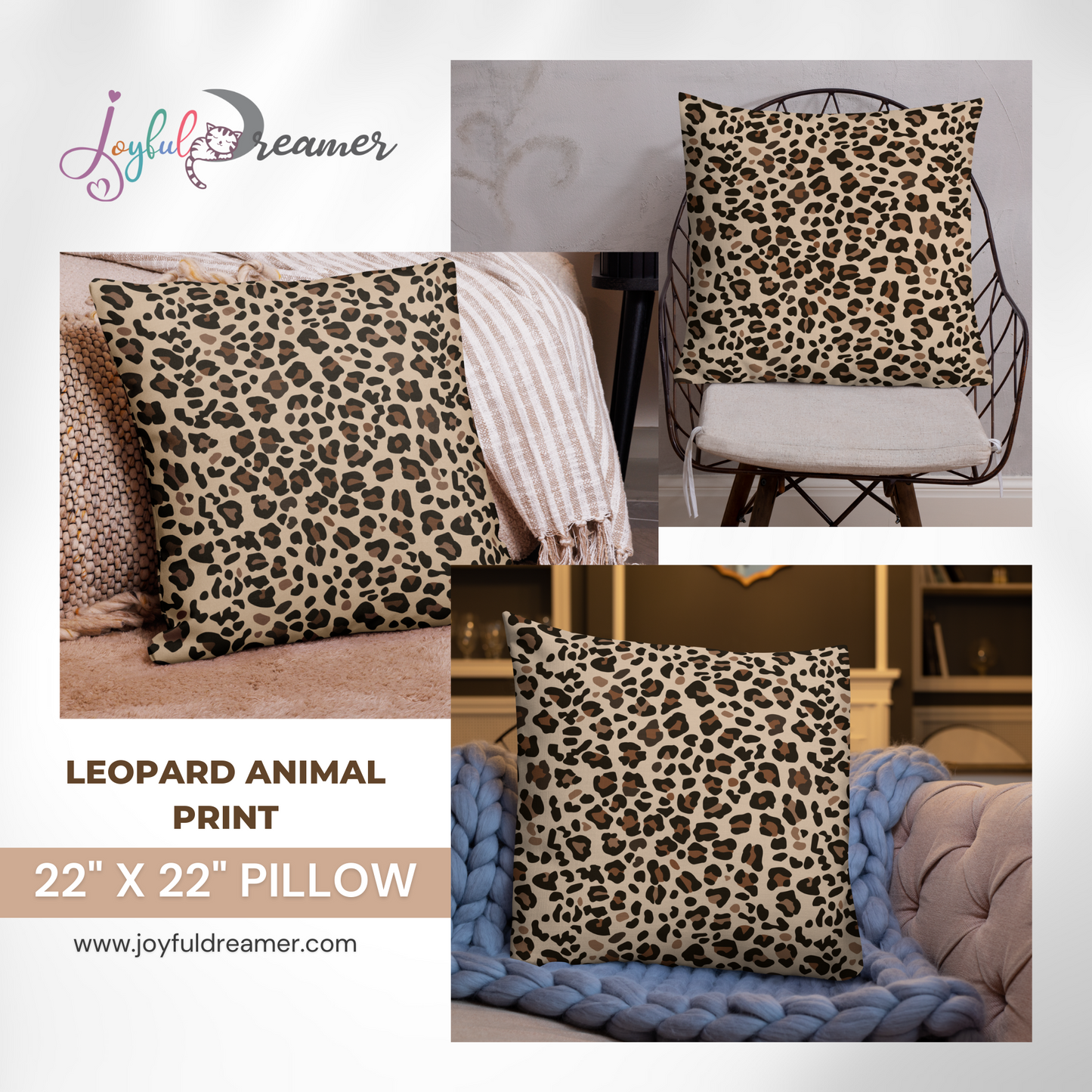 Premium Pillow | 18″×18″, 20″×12″, 22″×22″ | Leopard Animal Print