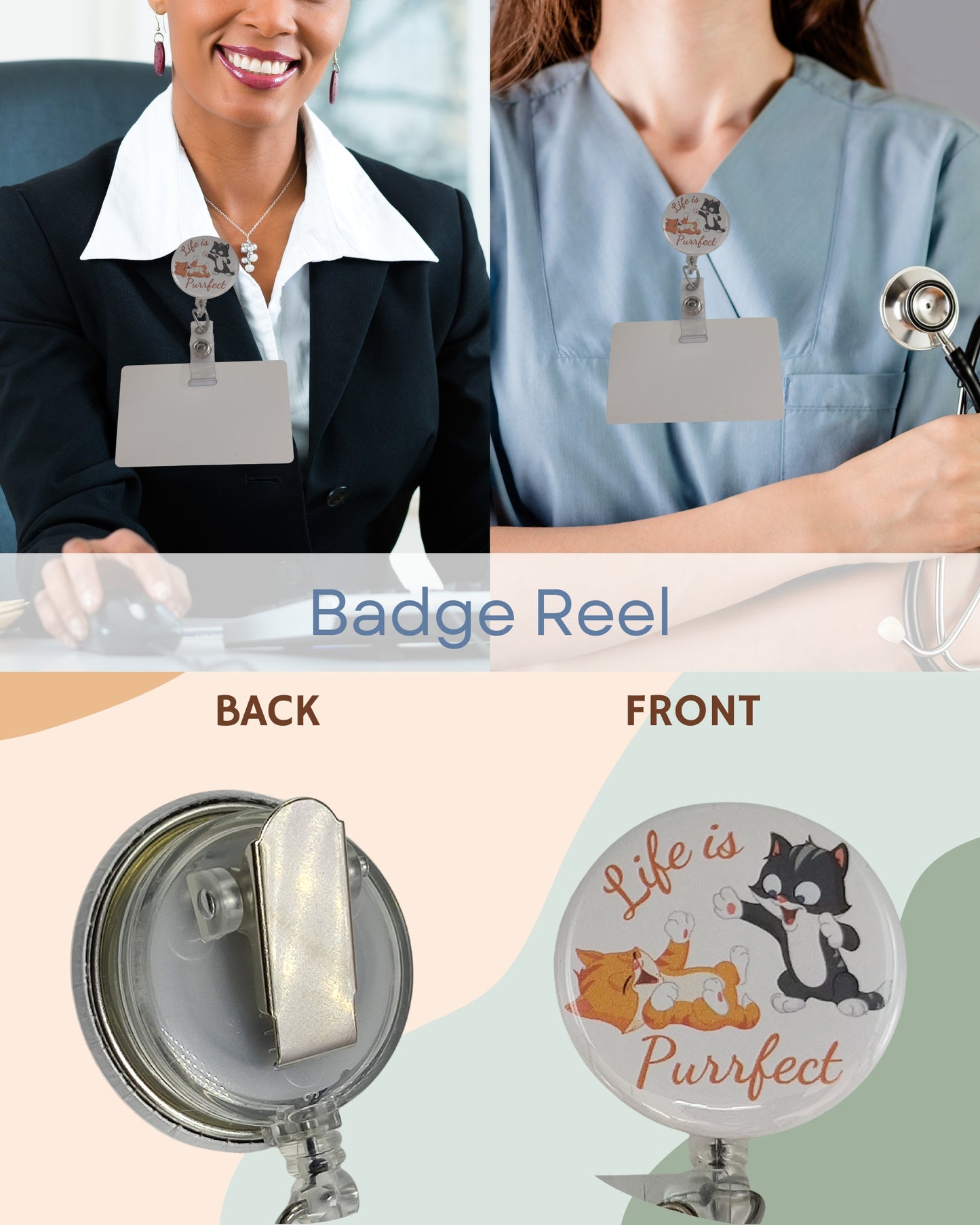 Retractable Badge Reel Bulldog Alligator Clip | Life is Purrfect