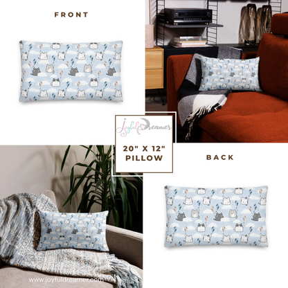 Premium Pillow | 18″×18″, 20″×12″, 22″×22″ | Cute Cat Cloud Kite Light Blue Themed