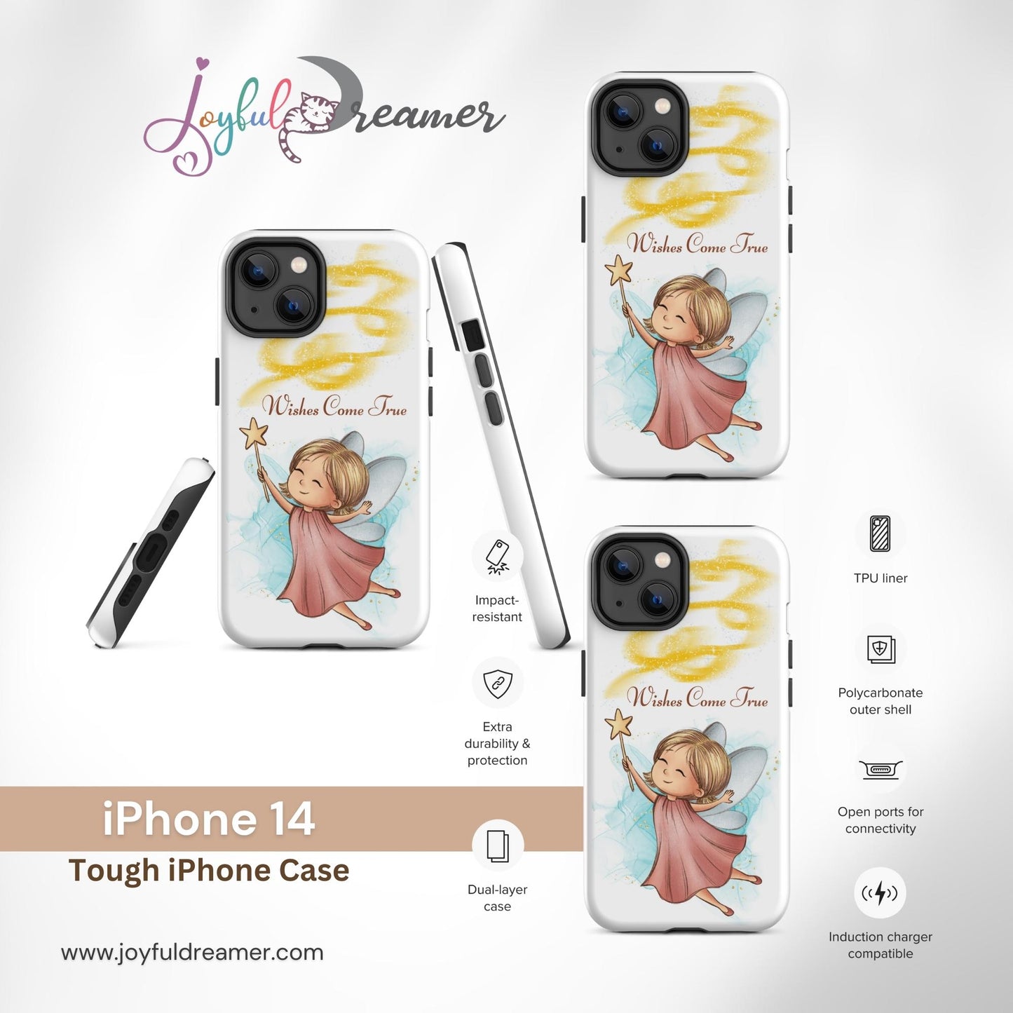 Tough case for iPhone 11, 12, 13, 14, 15, 16 Variations | Wishes Come True - Pink Fairy