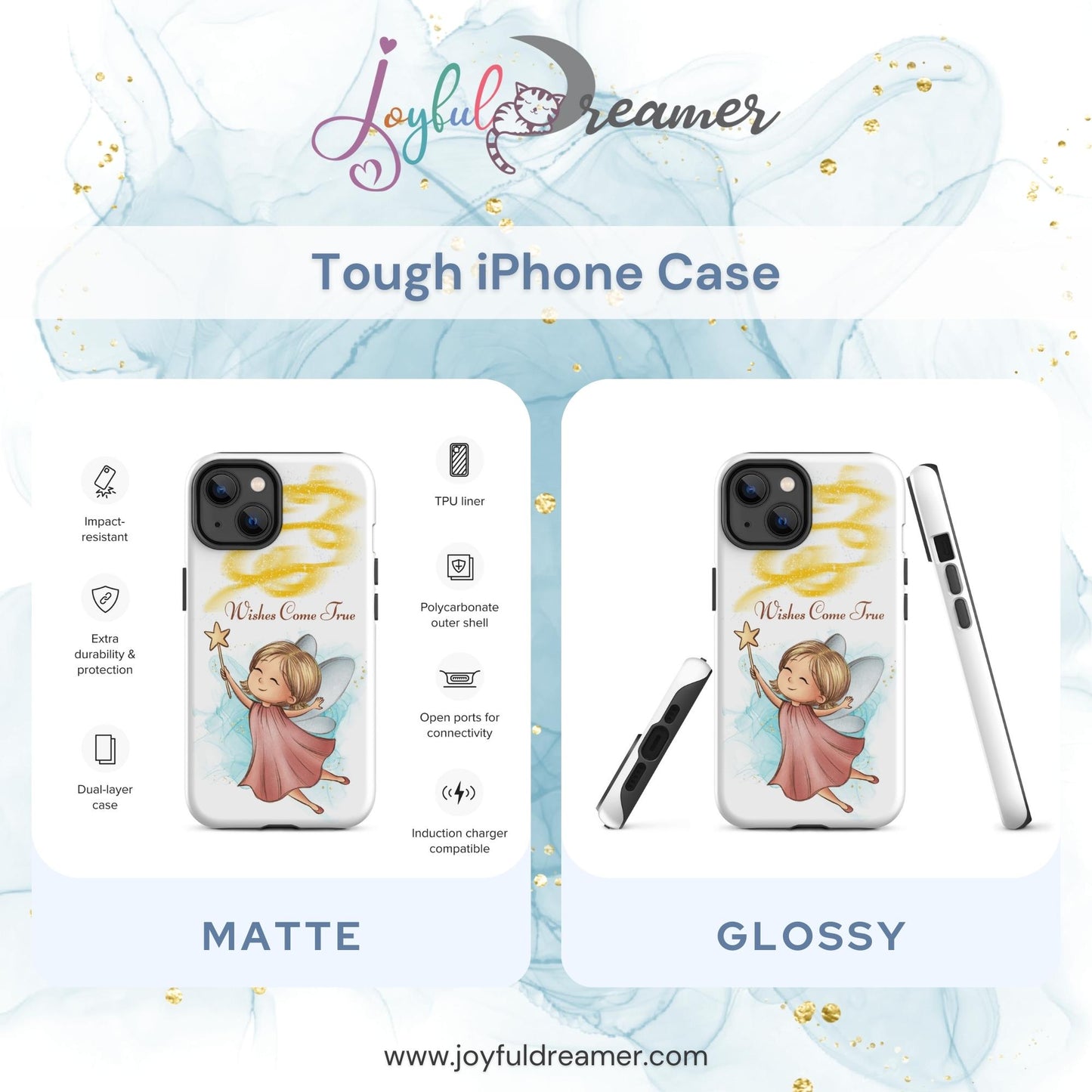 Tough case for iPhone 11, 12, 13, 14, 15, 16 Variations | Wishes Come True - Pink Fairy