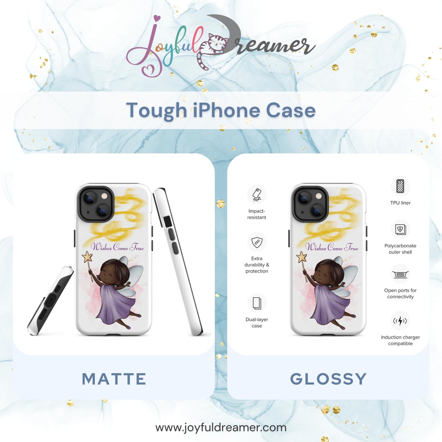 Tough case for iPhone 11, 12, 13, 14, 15, 16 Variations | Wishes Come True - Purple Fairy