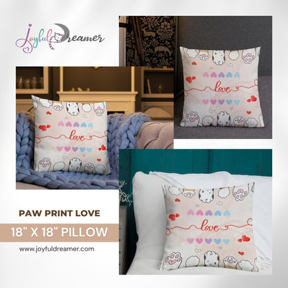 Premium Pillow | 18″×18″, 20″×12″, 22″×22″ | Paw Print Love