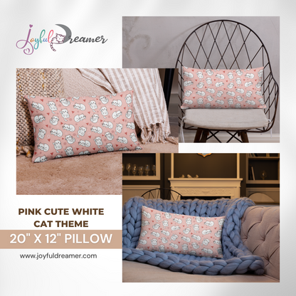 Premium Pillow | 18″×18″, 20″×12″, 22″×22″ | Pink Cute White Cat Themed