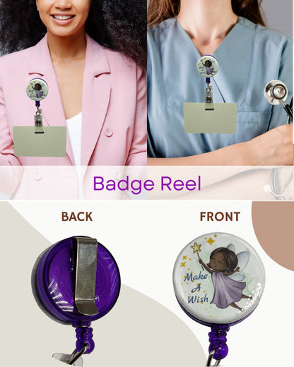 Retractable Badge Reel ID Name Holder with Belt Clip | Fantasy Fairy Themed