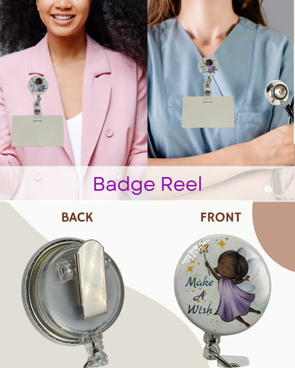 Retractable Badge Reel ID Name Holder with Bulldog Alligator Clip | Angel Fairy