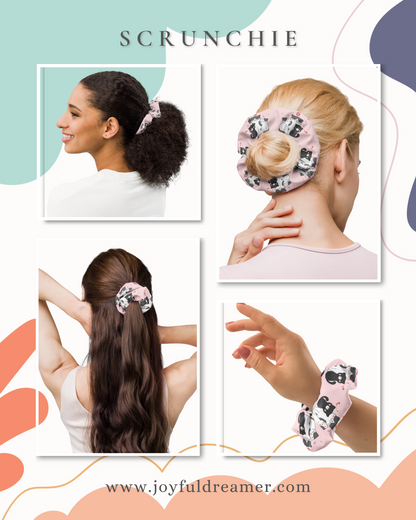 Scrunchie | Cute Cats with Hearts Pink Background