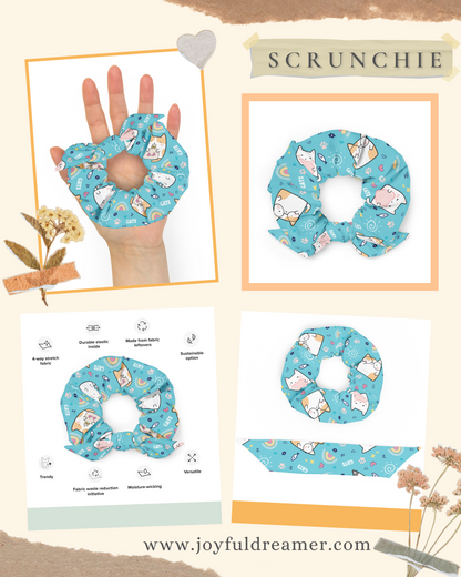 Scrunchie | Cute Cats Heart Blue Background