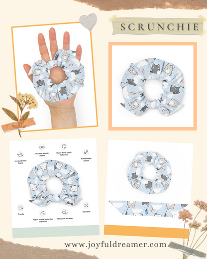Scrunchie | Cute Cats Cloud Kit LightBlue Background