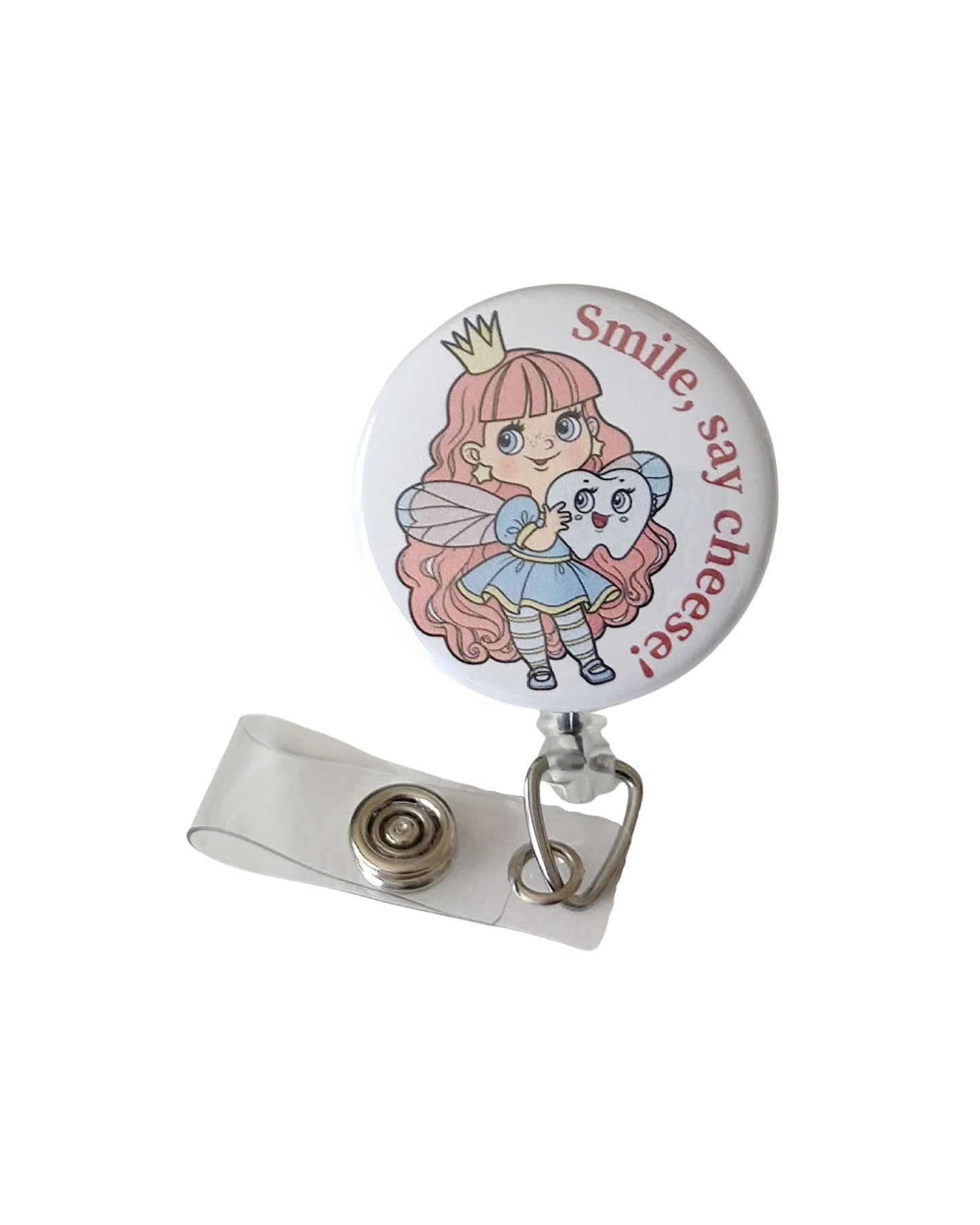 Retractable Badge Reel Bulldog Alligator Clip | Smile Say Cheese