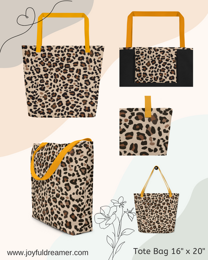 Large Tote Bag 16" x 20" | Leopard Animal Print