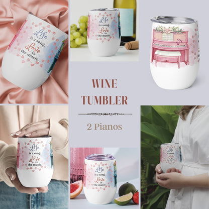 Wine Tumbler 12oz | For Music Lovers, Teachers, Directors | 2 Pianos