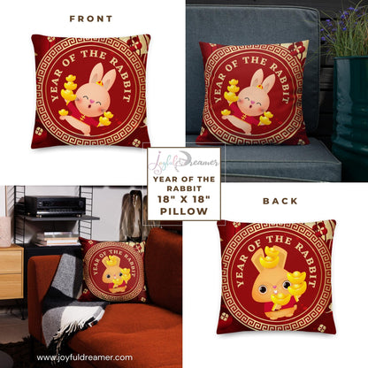 Premium Pillow | 18″×18″, 20″×12″, 22″×22″ | Year of the Rabbit 1 | Chinese Zodiac Sign