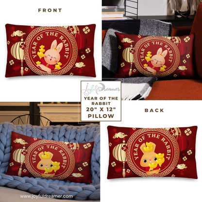 Premium Pillow | 18″×18″, 20″×12″, 22″×22″ | Year of the Rabbit 1 | Chinese Zodiac Sign