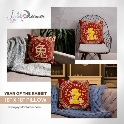 Premium Pillow | 18″×18″, 20″×12″, 22″×22″ | Year of the Rabbit 2 | Chinese Zodiac Sign