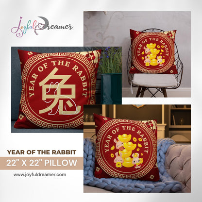 Premium Pillow | 18″×18″, 20″×12″, 22″×22″ | Year of the Rabbit 2 | Chinese Zodiac Sign