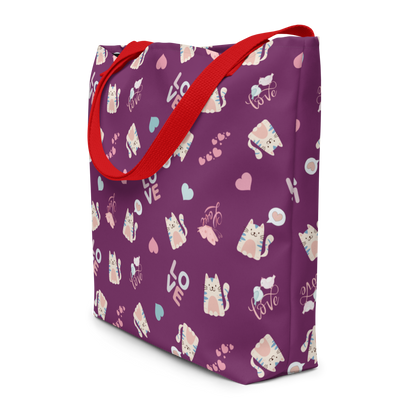 Large Tote Bag 16" x 20" | Adorable Cat Love Themed