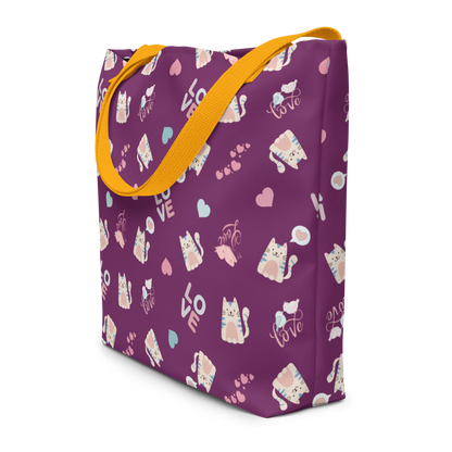Large Tote Bag 16" x 20" | Adorable Cat Love Themed