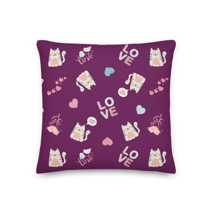 Premium Pillow | 18″×18″, 20″×12″, 22″×22″ | Adorable Cat Love Themed