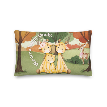 Premium Pillow | 18″×18″, 20″×12″, 22″×22″ | We are a happy family Giraffe | Animal Themed