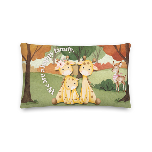 Premium Pillow | 18″×18″, 20″×12″, 22″×22″ | We are a happy family Giraffe | Animal Themed