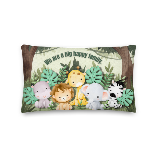 Premium Pillow | 18″×18″, 20″×12″, 22″×22″ | We are a Big Happy Family | Animal Themed