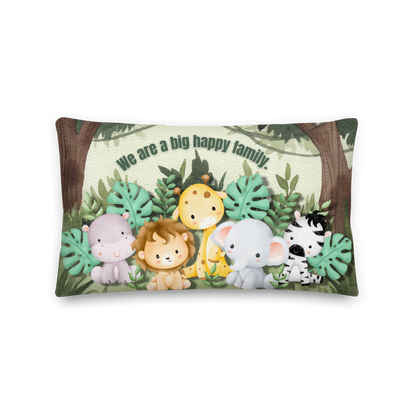 Premium Pillow | 18″×18″, 20″×12″, 22″×22″ | We are a Big Happy Family | Animal Themed